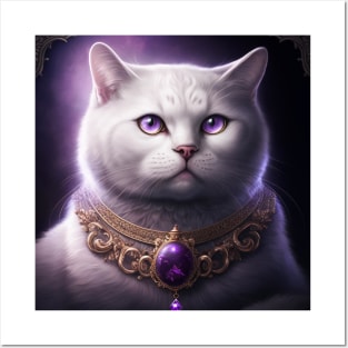 White Spiritual British Shorthair Cat Posters and Art